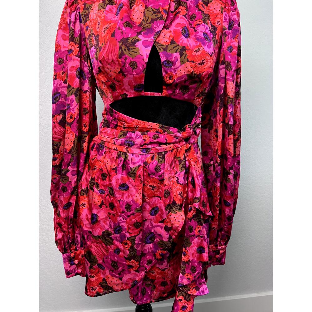For Love & Lemons Lauren Floral Cutout Mini Dress - Red, Size L - Picture 2 of 7